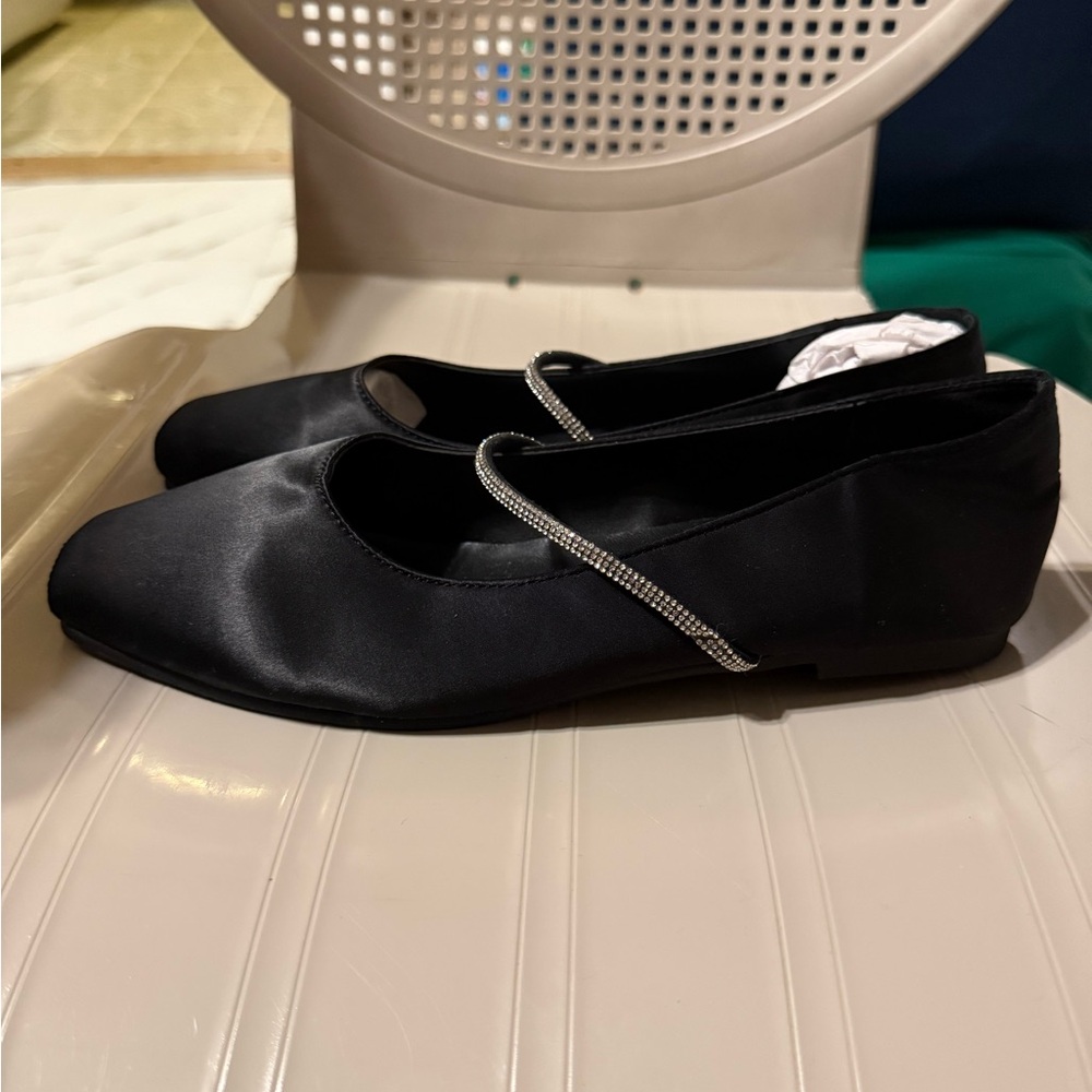Black Mary Jane flats with rhinestone strap size 7.5